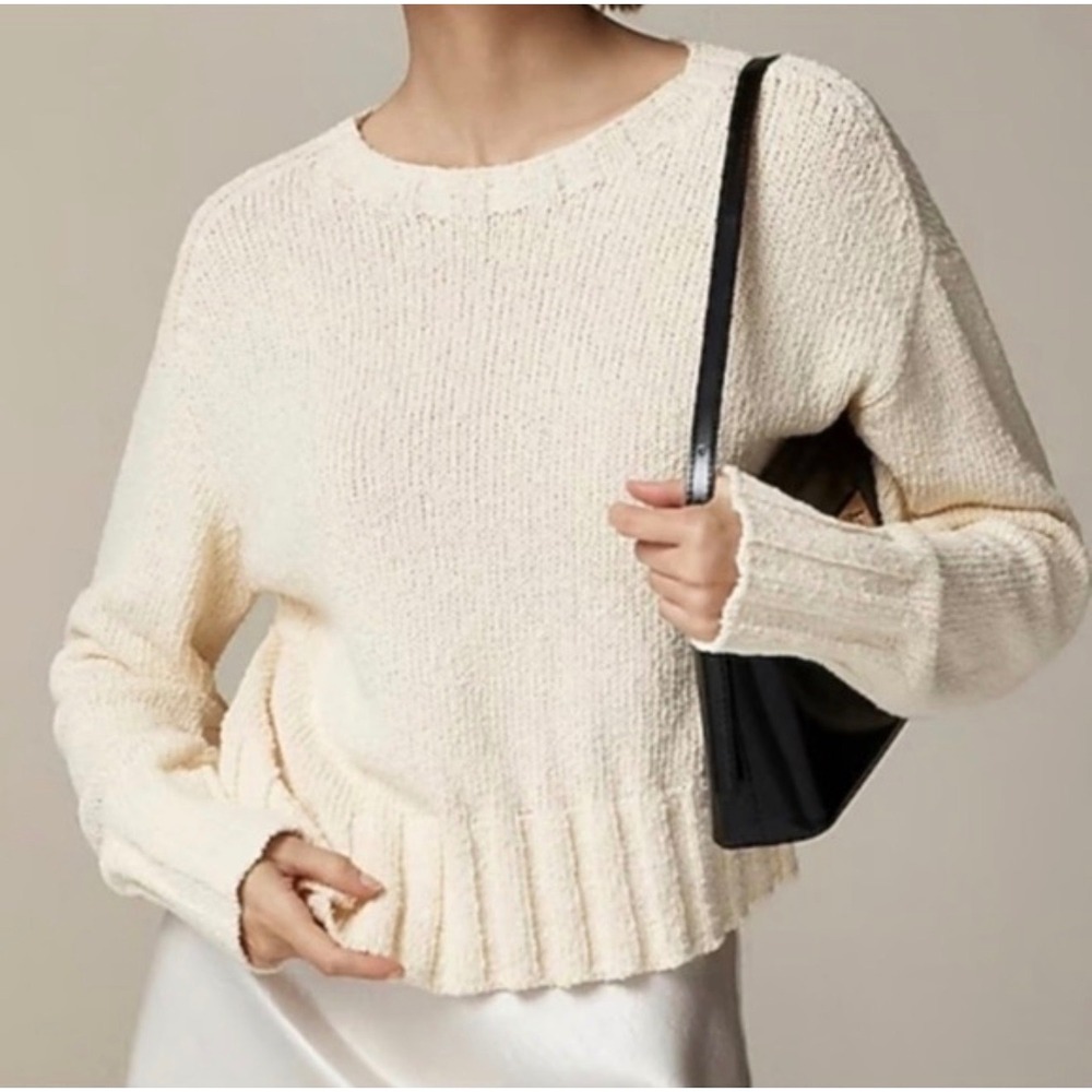 J. Crew sz M Relaxed Crew Neck Wide Ribbed Cozy Textured Knit Sweater Pullover